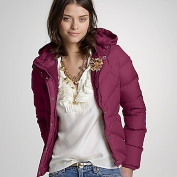 J. Crew Down Feather Hooded Puffer Jacket Black Warm Sherpa Lined Sz Small - Picture 2 of 13